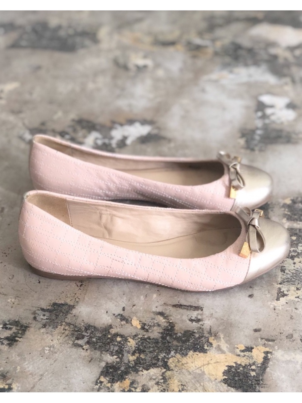 Kate Spade Pink Quilted Metallic Toe Bow Ballet Flats Size 6